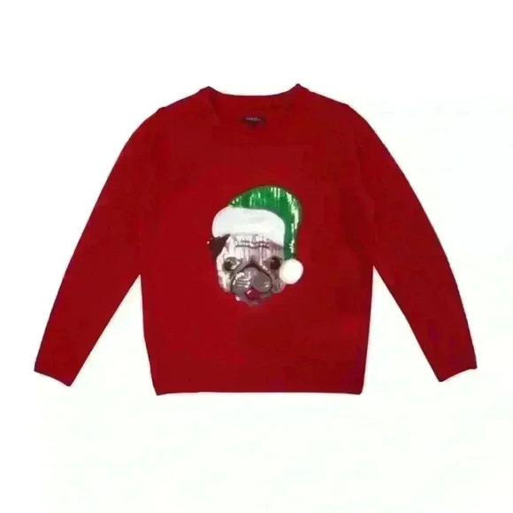 George Plus 1X Womens Ugly Christmas Sweater Sequin Pug Festive Crew  Neck Red - Picture 1 of 10